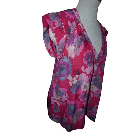 Rebecca Taylor Silk Floral Blouse Pink Purple Sleeveless Top Size 6 - Picture 2 of 6